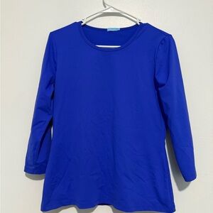 J McLaughlin Blouse Womens Medium Top Nylon/Spandex Blue 3/4 Sleeve